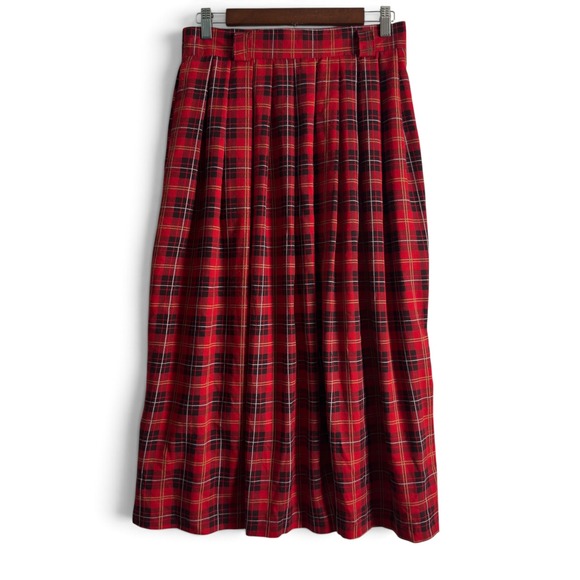 Diane Richard Dresses & Skirts - Diane Richard Plaid Pleated Midi Skirt Red Tartan Women Size 14 Vintage USA Made